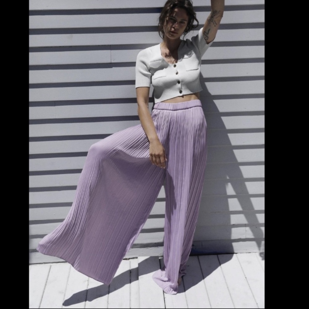 NWT ZARA || BLOGGERS FAVORITE WIDE LEG PALAZZO PANTS PLEATED purple size medium